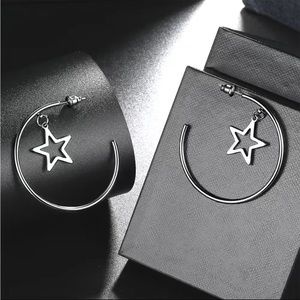 Stainless Steel Star Charm Hoop Huggie Earrings